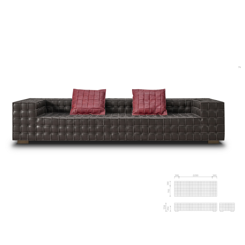 F-016-01-1-S2413Rubik’s Cube Grid-Quilted Leather Sofa