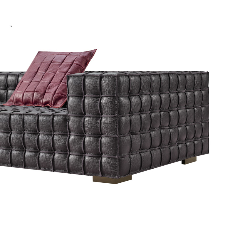F-016-01-1-S2413Rubik’s Cube Grid-Quilted Leather Sofa