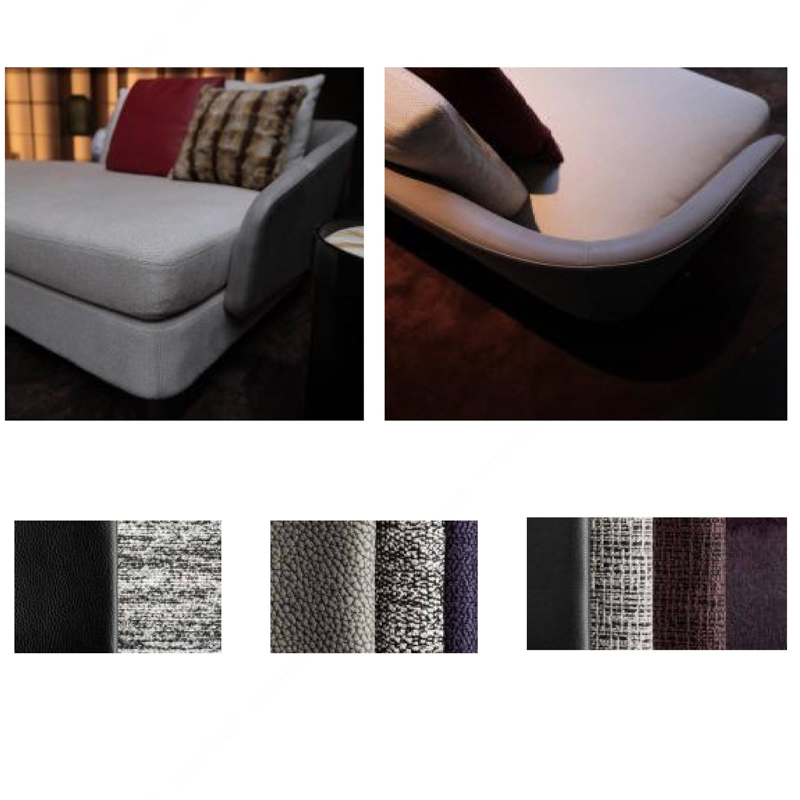 F-016-37-1-C2047 FEMININE Curved Leather & Fabric Sofa