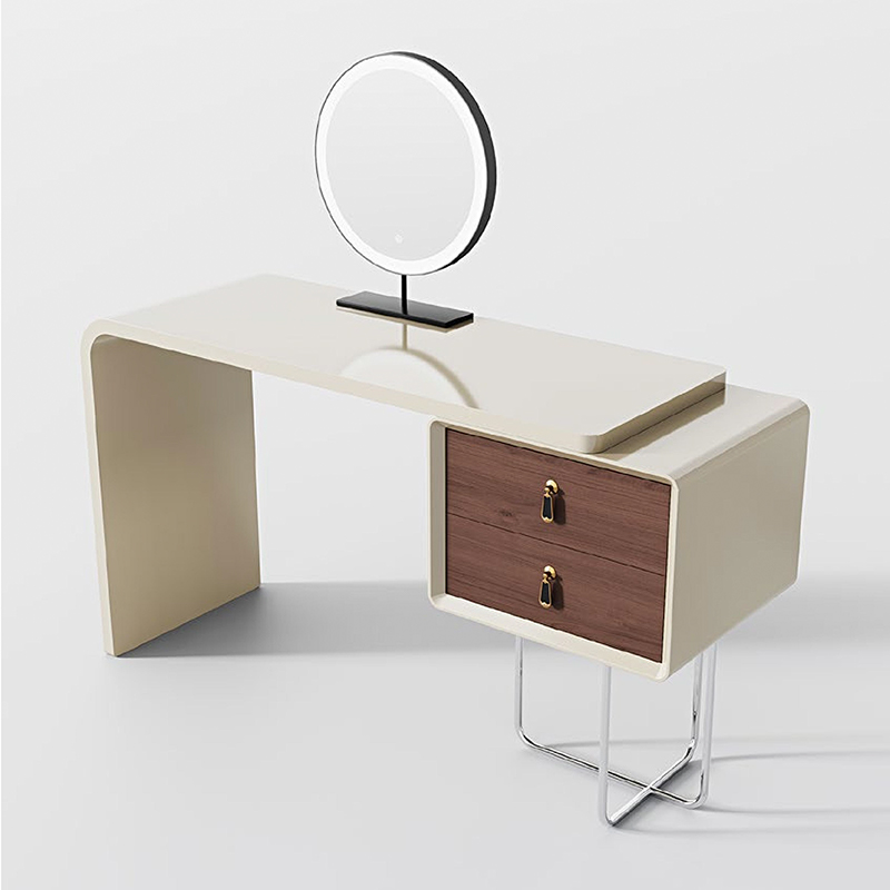 F-016-22-1-KH103 Modern Luxury Cream Lacquer Vanity Table | Walnut Veneer Dressing Desk