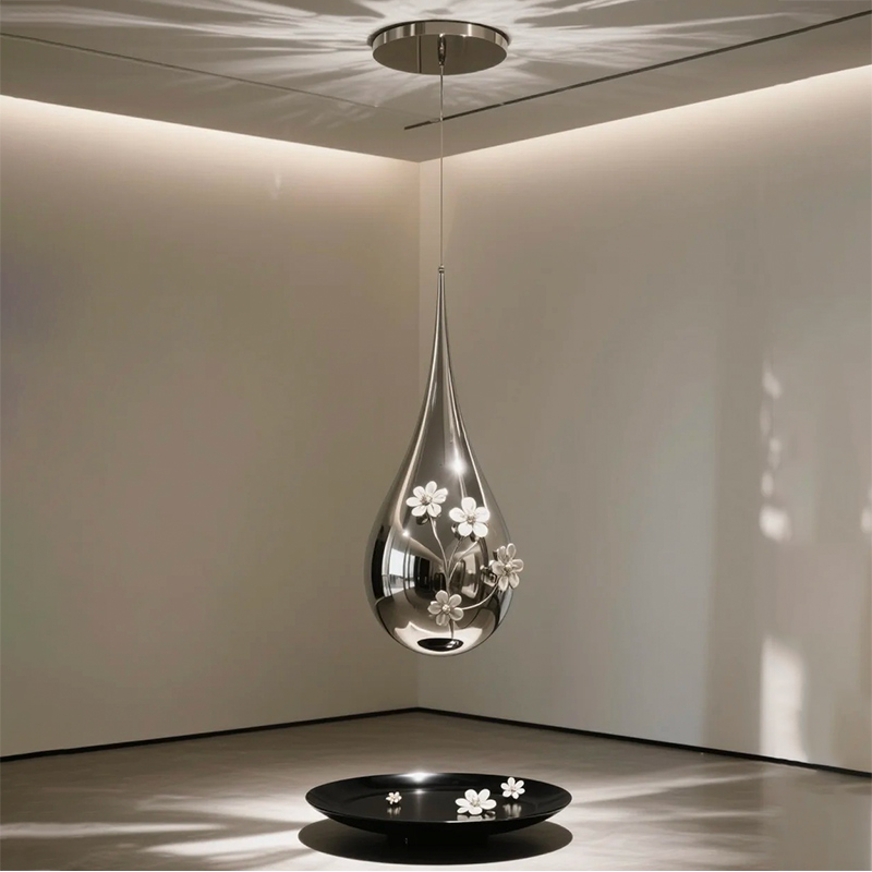 S-068-08-D001 Teardrop Floral Art Pendant Light