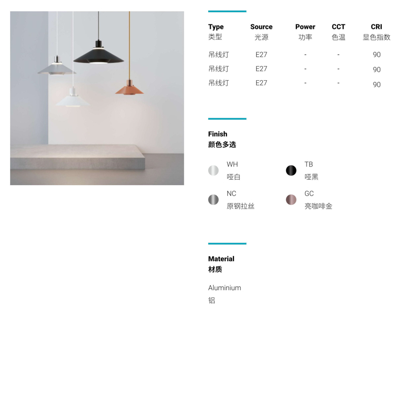 L-009-01-1-EL-BD Series Luxury Aluminum Nordic Pendant Light｜Customizable Premium Edition