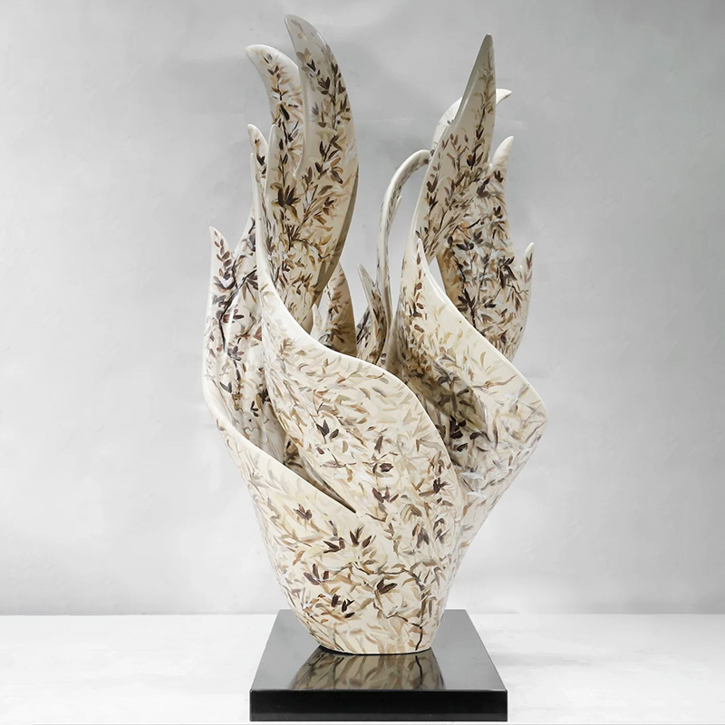 S-068-08-D002 Leaf-Patterned Abstract Flame Art Sculpture