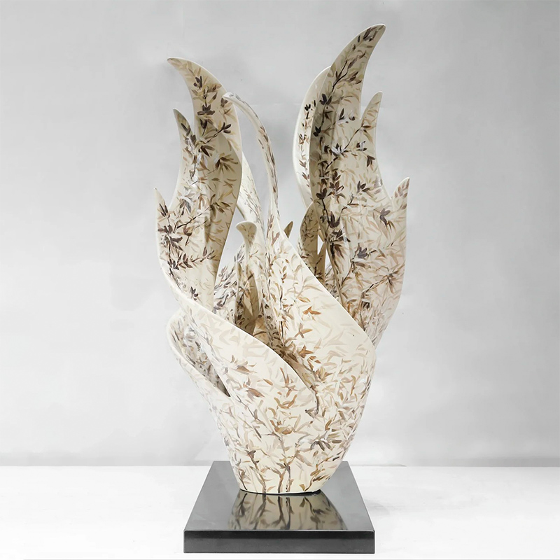 S-068-08-D002 Leaf-Patterned Abstract Flame Art Sculpture