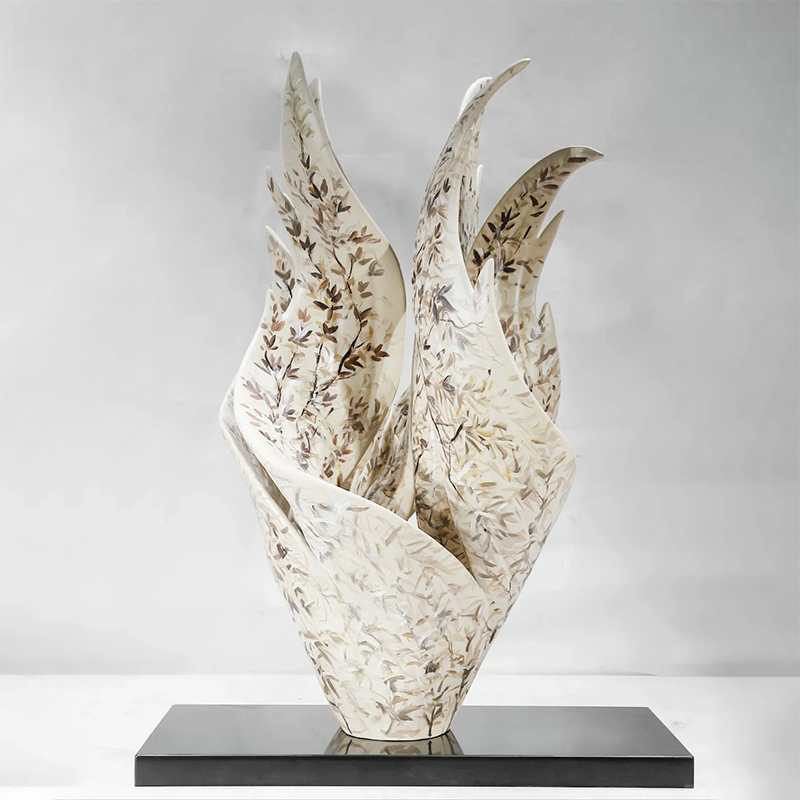 S-068-08-D002 Leaf-Patterned Abstract Flame Art Sculpture
