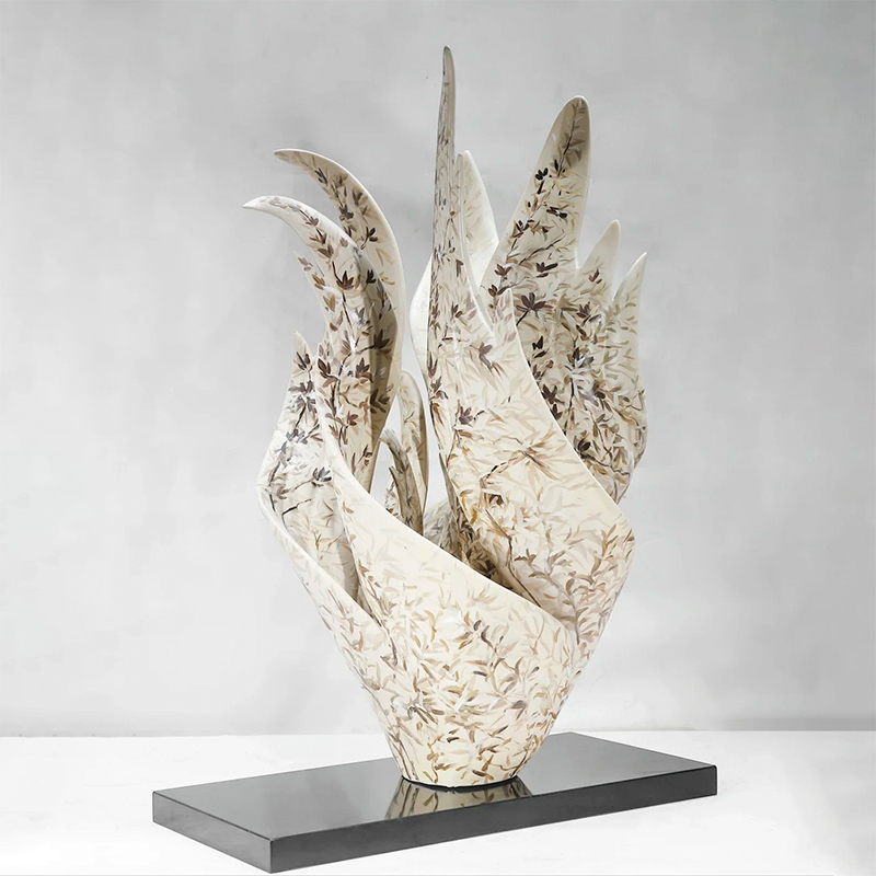 S-068-08-D002 Leaf-Patterned Abstract Flame Art Sculpture