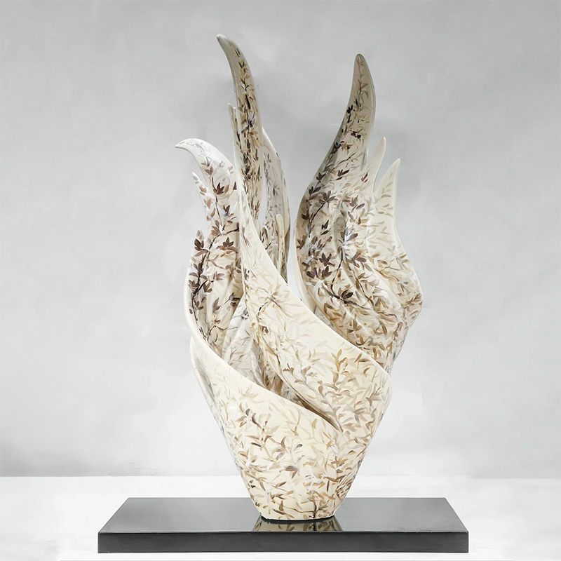 S-068-08-D002 Leaf-Patterned Abstract Flame Art Sculpture