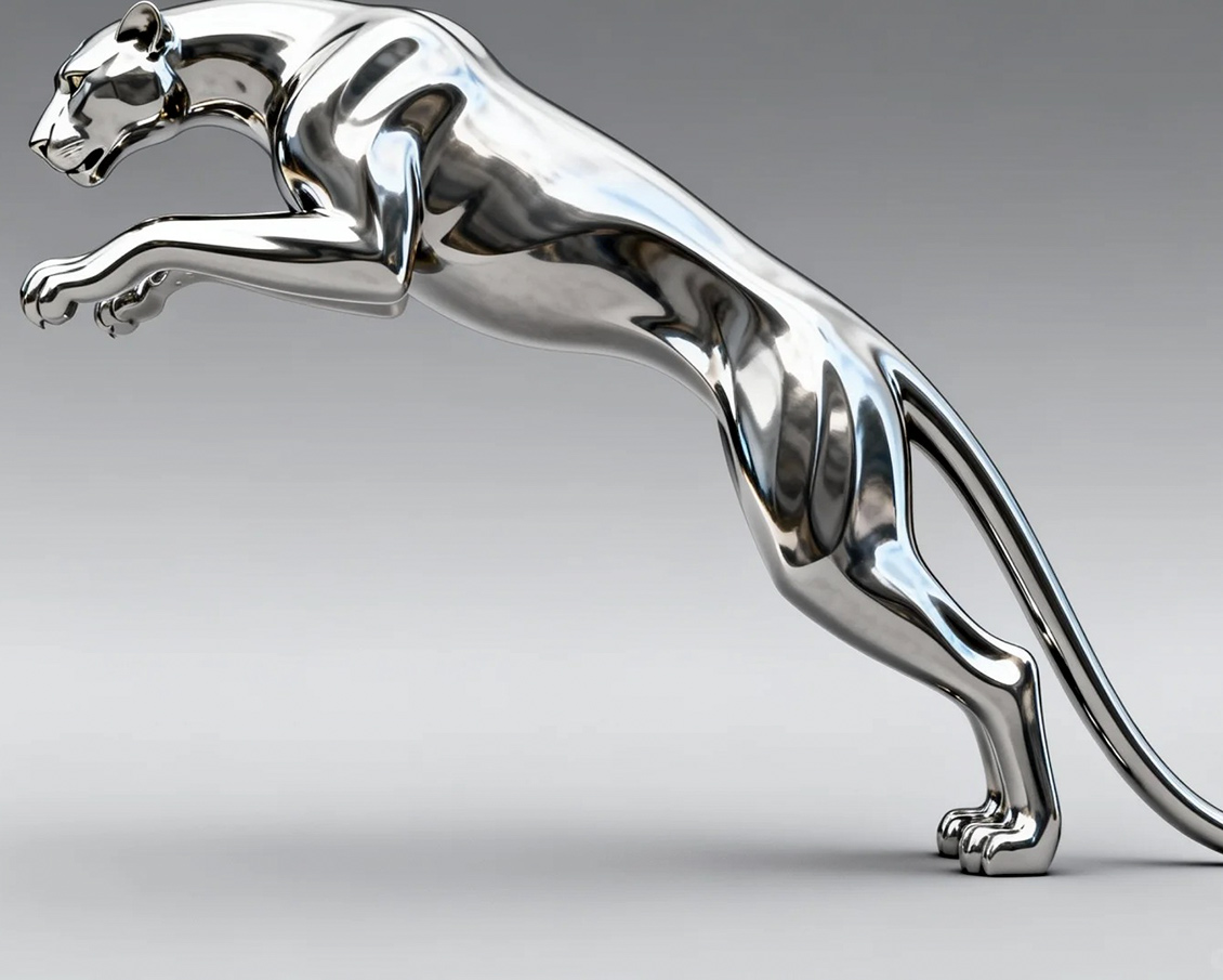 Mirror-Polished Stainless Steel Leopard Sculptures