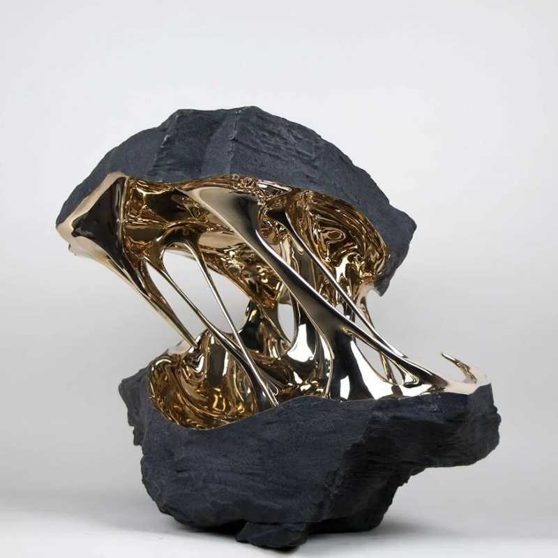 S-068-08-D010 Stone and Gilded Flow Art Sculpture