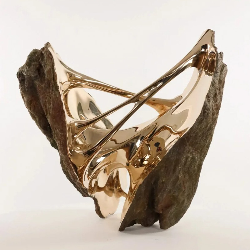 S-068-08-D010 Stone and Gilded Flow Art Sculpture