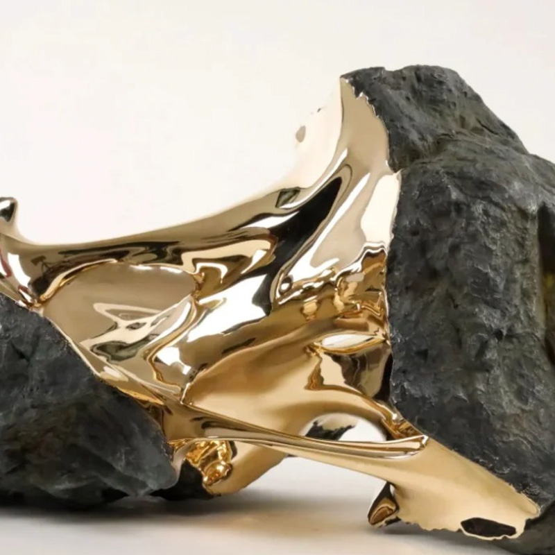 S-068-08-D010 Stone and Gilded Flow Art Sculpture