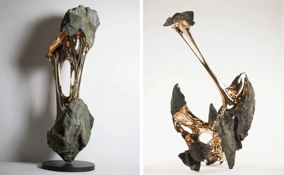 Stone and Gilded Flow Sculptures