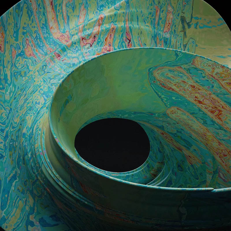 S-068-08-D011 Turquoise Marbled Abstract Metal Sculpture