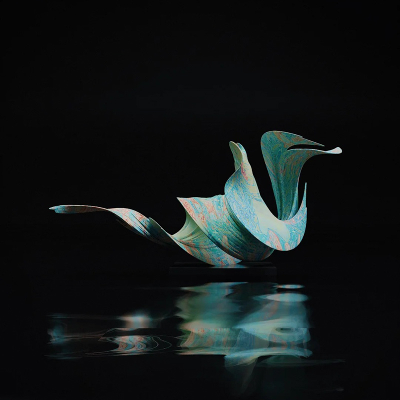 S-068-08-D011 Turquoise Marbled Abstract Metal Sculpture