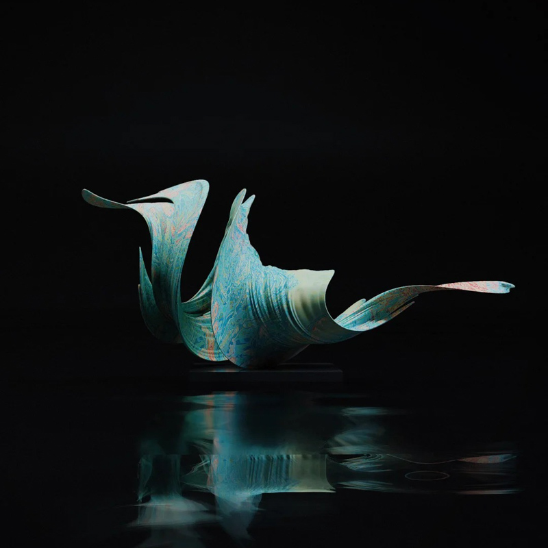S-068-08-D011 Turquoise Marbled Abstract Metal Sculpture
