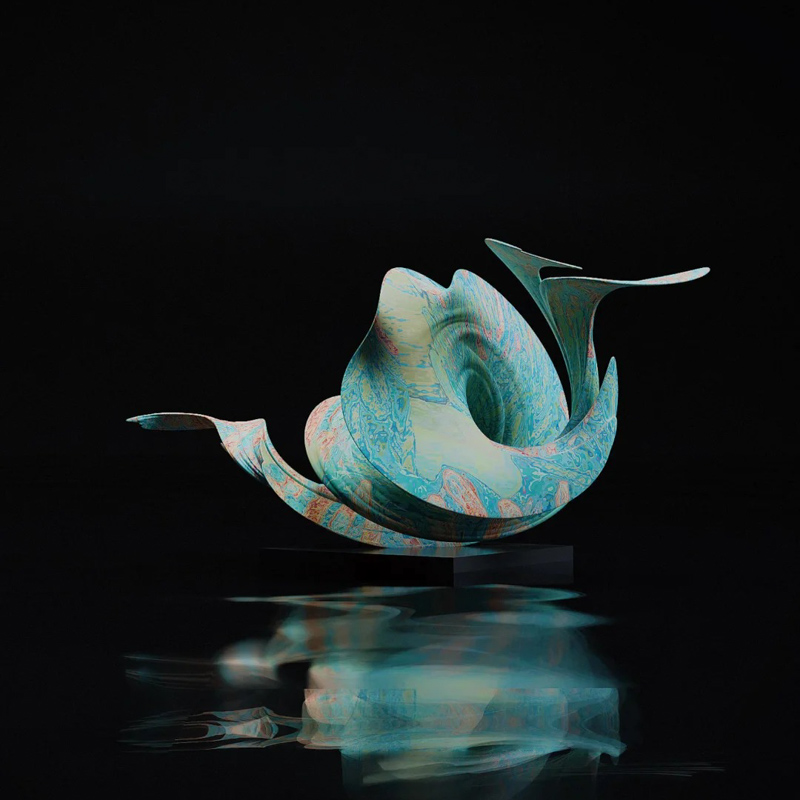S-068-08-D011 Turquoise Marbled Abstract Metal Sculpture