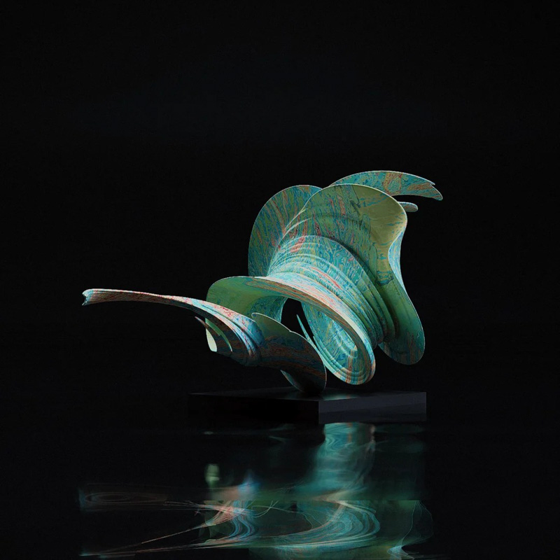 S-068-08-D011 Turquoise Marbled Abstract Metal Sculpture