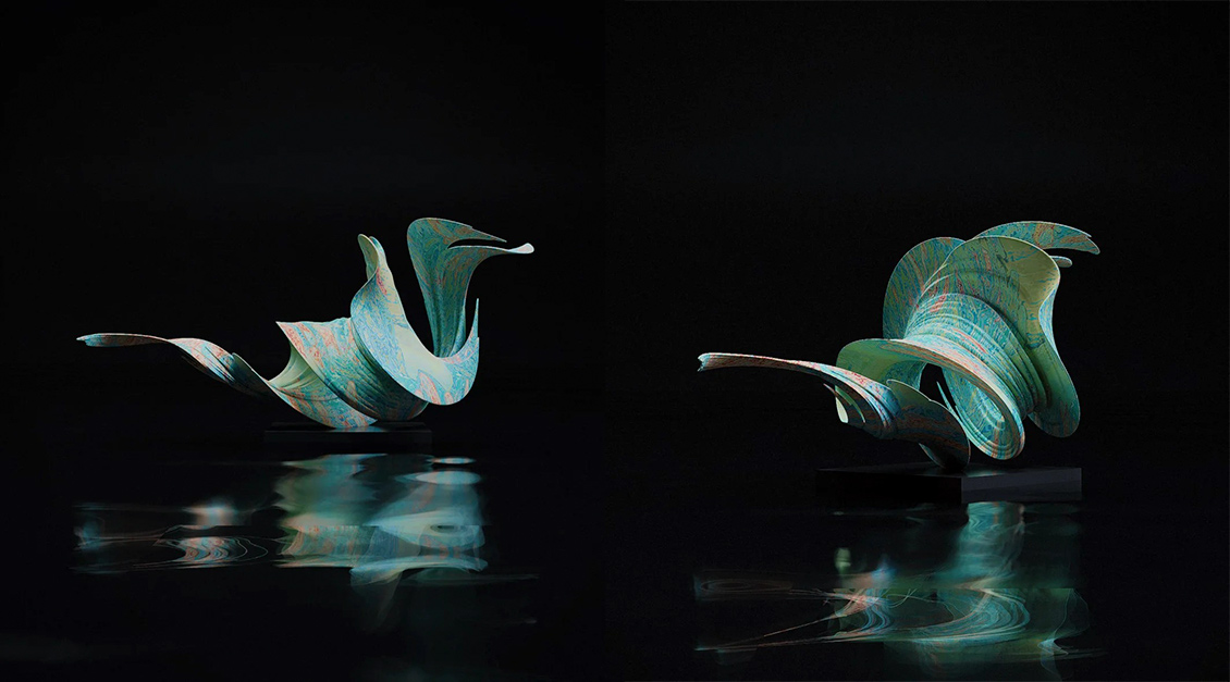 Turquoise Marbled Abstract Sculptures
