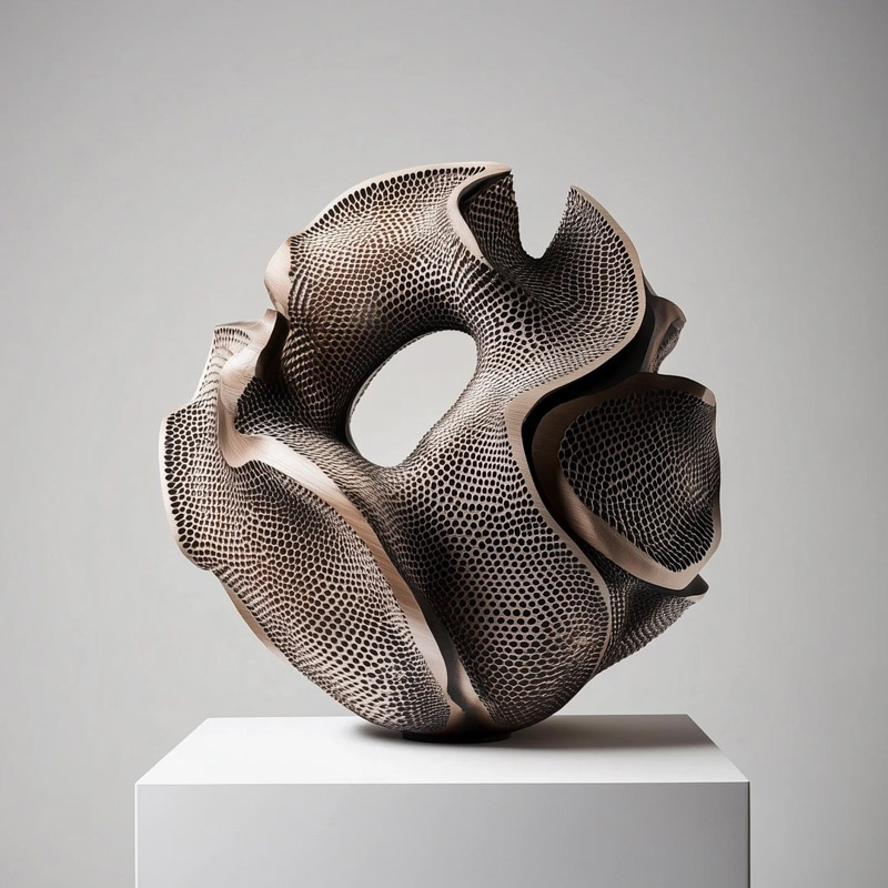 S-068-08-D012 Coral-Textured Circular Art Sculpture