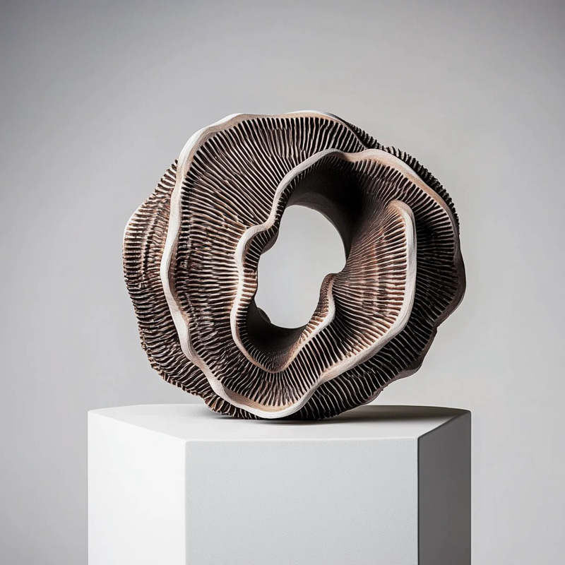 S-068-08-D012 Coral-Textured Circular Art Sculpture