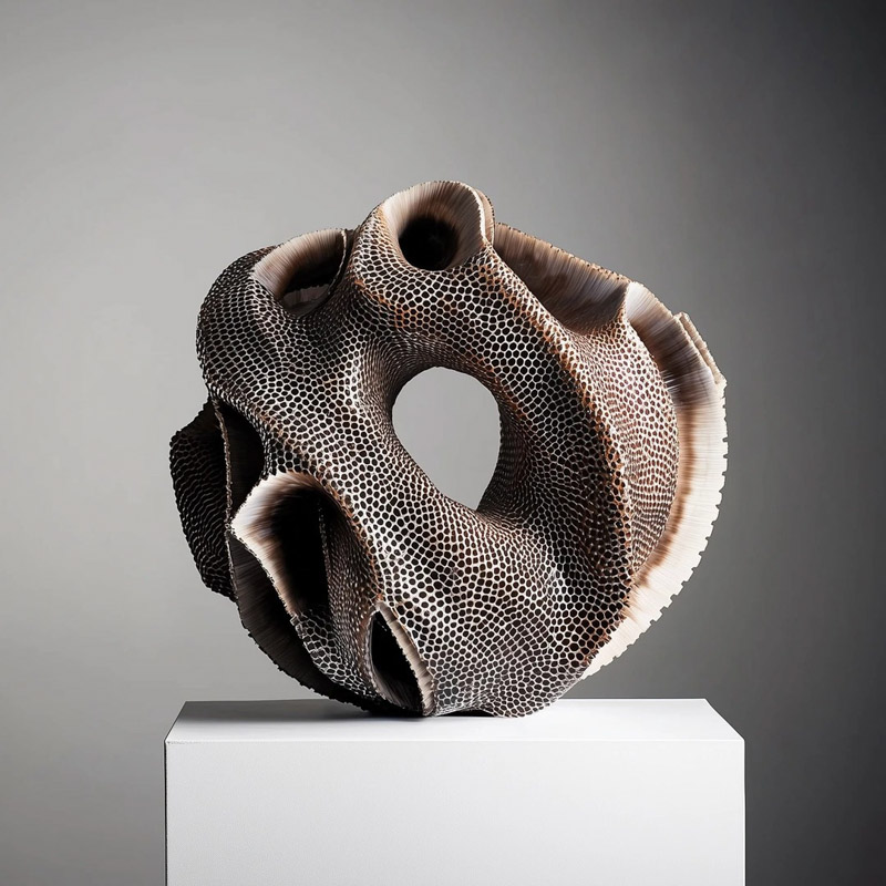 S-068-08-D012 Coral-Textured Circular Art Sculpture