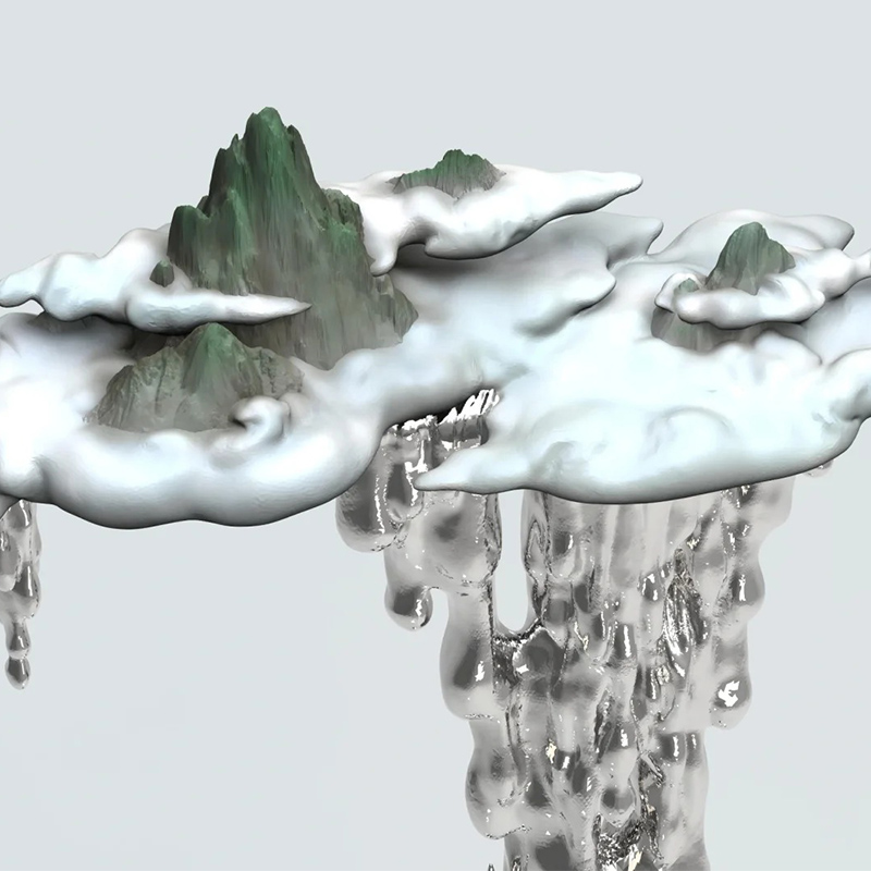 S-068-08-D013 Mountain and Waterfall Concept Art Sculpture