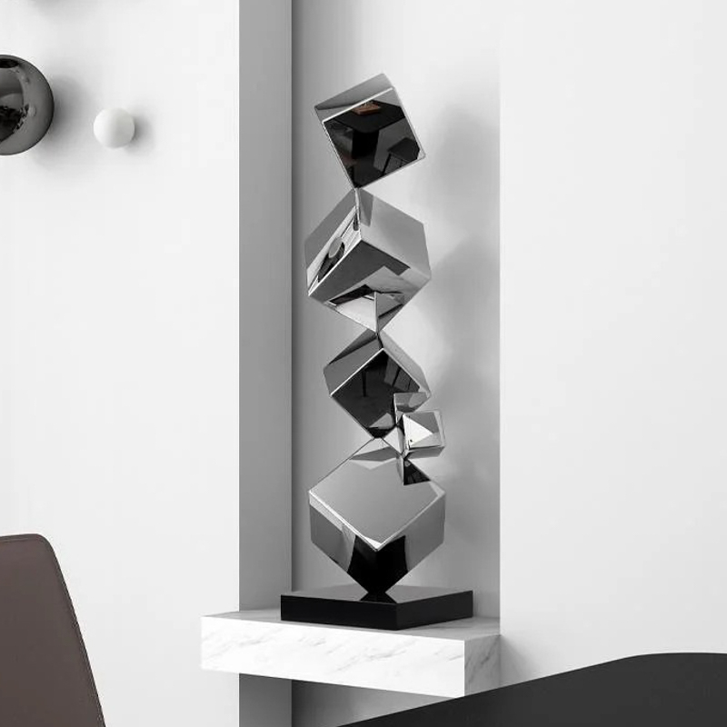 S-068-08-D014 Mirror-Stainless Steel Cube Stack Sculpture