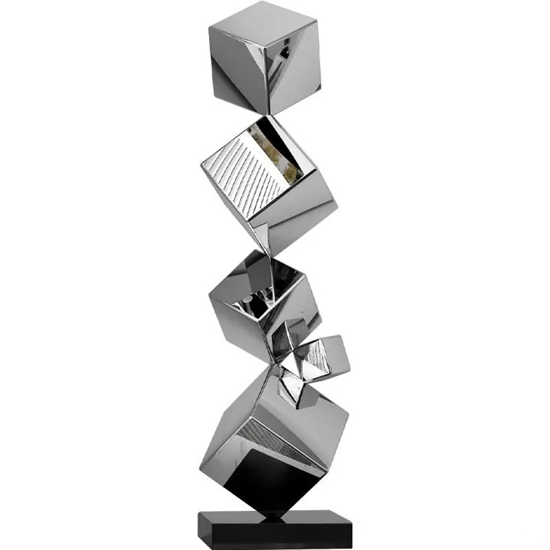 S-068-08-D014 Mirror-Stainless Steel Cube Stack Sculpture