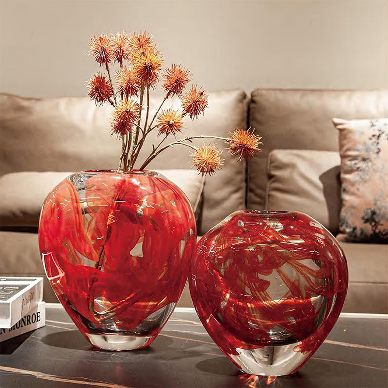 O-125-03-2-BJ21142049 Luxury Glass "Red Ribbon" Vase & Sculpture Series｜Customizable Premium Edition
