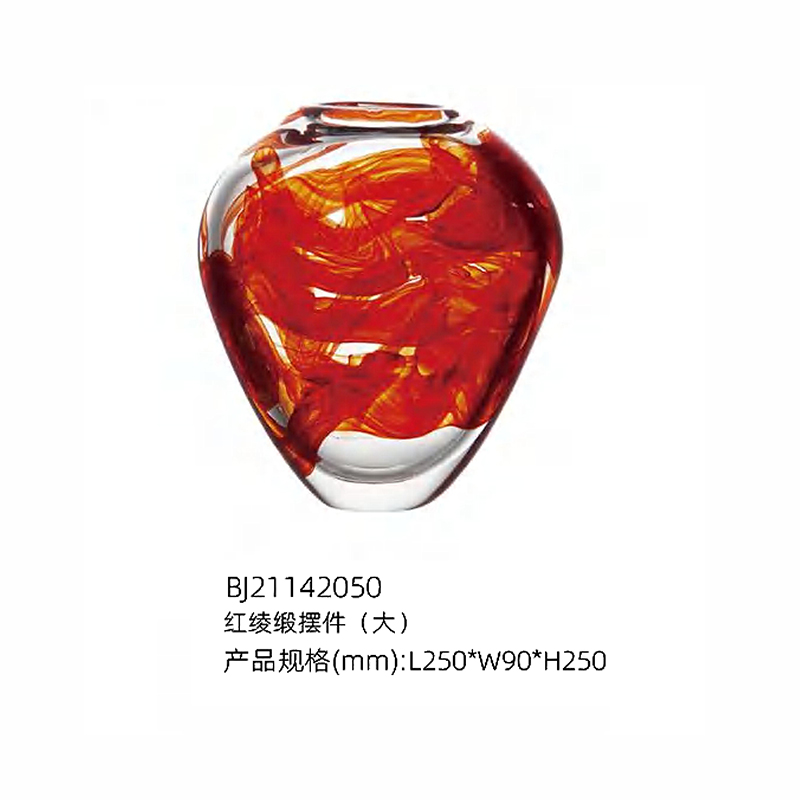 O-125-03-2-BJ21142049 Luxury Glass "Red Ribbon" Vase & Sculpture Series｜Customizable Premium Edition