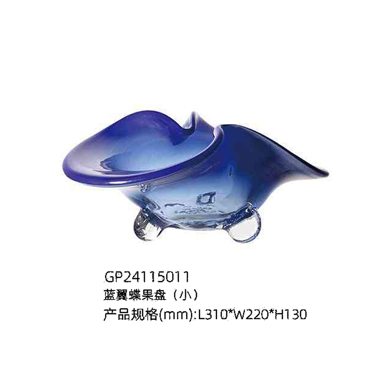 O-125-03-2-GP24115012 Luxury Glass "Blue Butterfly" Fruit Bowl Series｜Customizable Premium Edition
