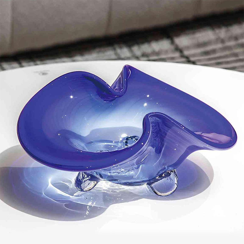 O-125-03-2-GP24115012 Luxury Glass "Blue Butterfly" Fruit Bowl Series｜Customizable Premium Edition