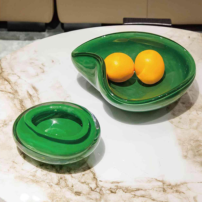 O-125-03-2-GP24185243 Luxury Glass "Green Wave" Fruit Bowl Series｜Customizable Premium Edition