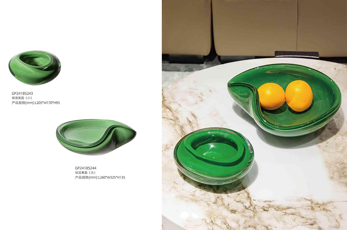 O-125-03-2-GP24185243 Luxury Glass "Green Wave" Fruit Bowl Series|Customizable Premium Edition O-125-03-2-GP24185243 Luxury Glass "Green Wave" Fruit Bowl Series|Customizable Premium Edition
