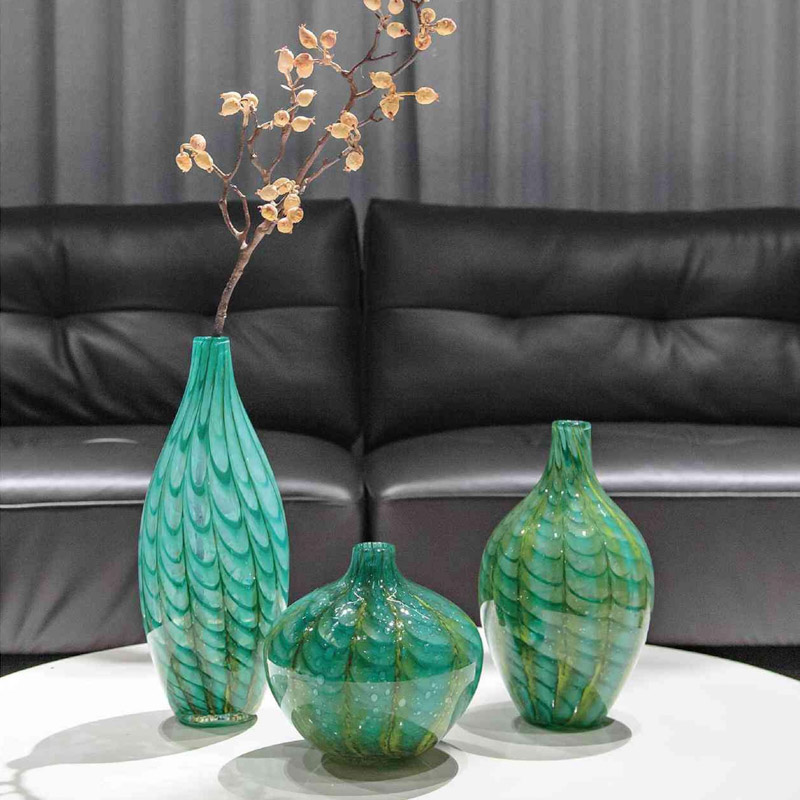 O-125-03-2-HP24162003 Luxury Glass "Peacock Tail" Vase Series｜Customizable Premium Edition