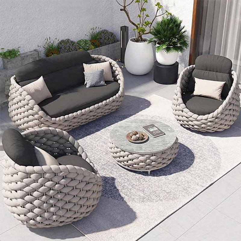Y-196-02-1-AS011 3D Pebble Thick Woven Outdoor Majlis Sofa Set | Leisure Furnishings For Middle Eastern Residence Courtyards