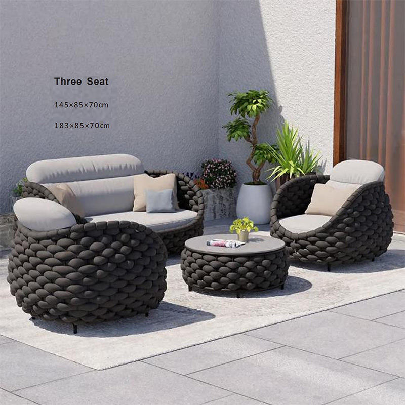 Y-196-02-1-AS011 3D Pebble Thick Woven Outdoor Majlis Sofa Set | Leisure Furnishings For Middle Eastern Residence Courtyards