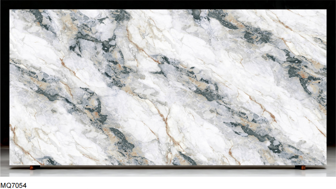 gold veined grey quartz slab