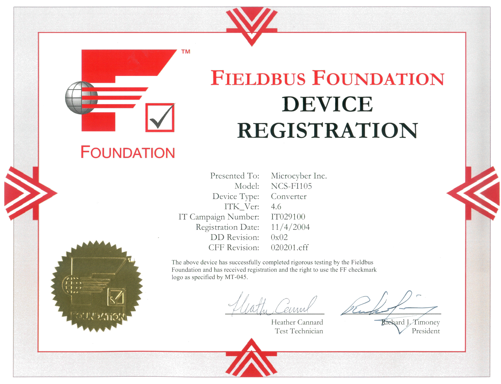 Registro do dispositivo Fieldbus Foundation (NCS-FI105)