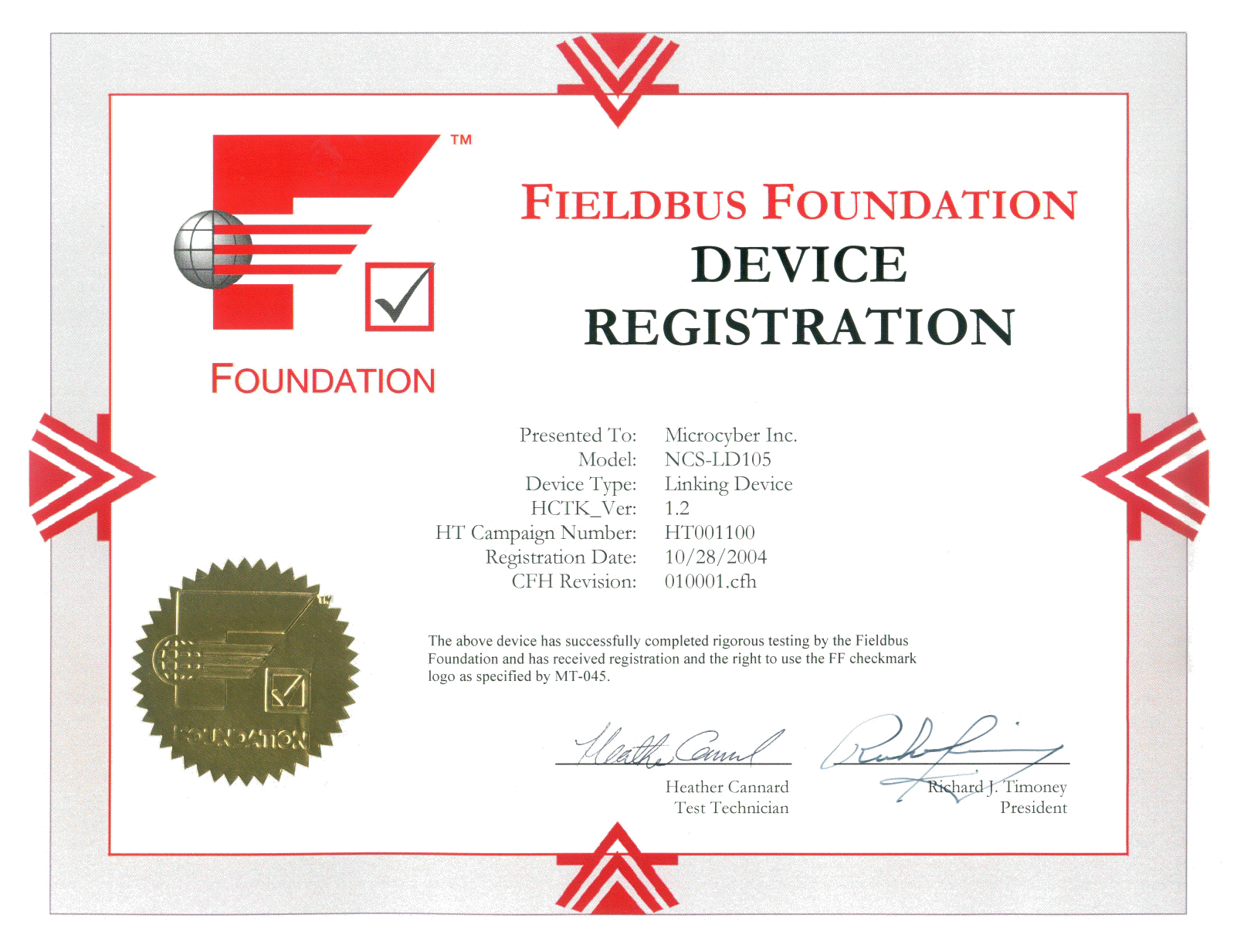 Registro de dispositivo Fieldbus Foundation (NCS-LD105)