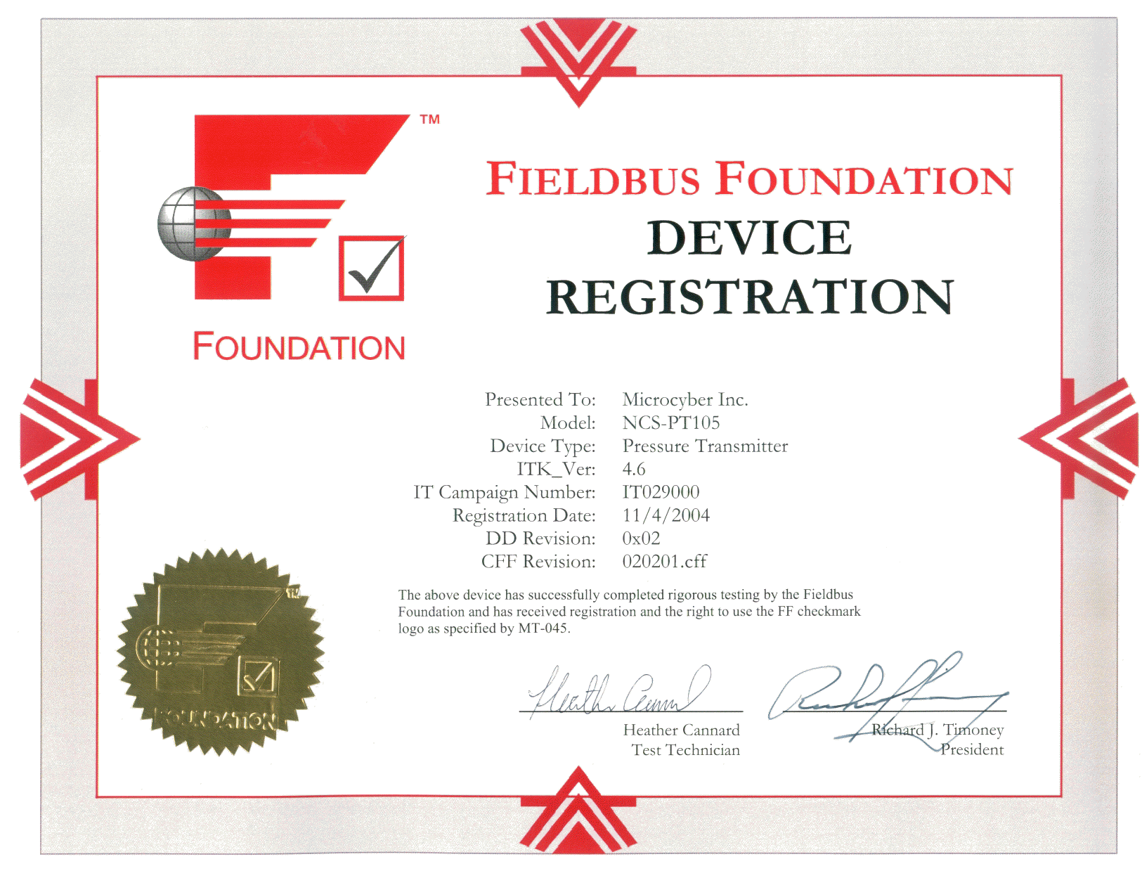 ثبت دستگاه بنیاد Fieldbus (NCS-PT105)