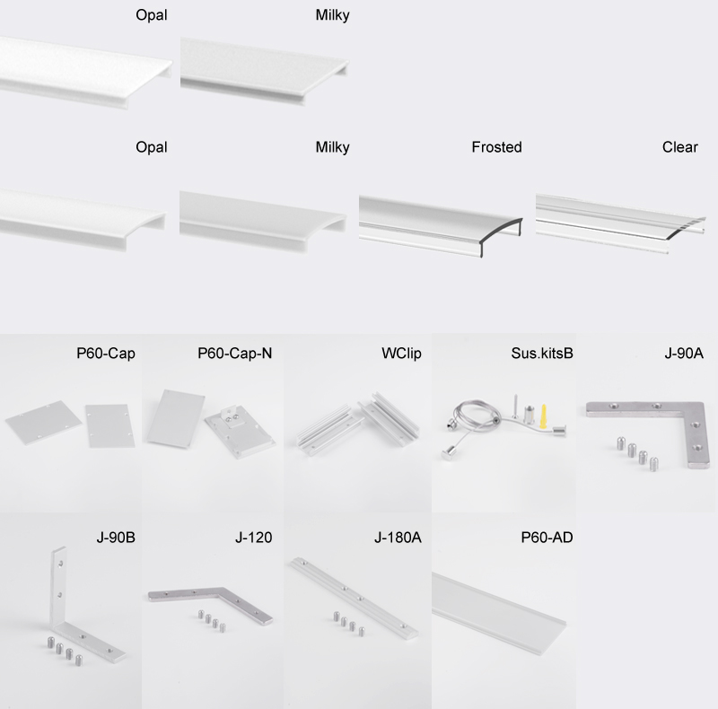 Popular 60mm wide up/down suspended architectural led profile