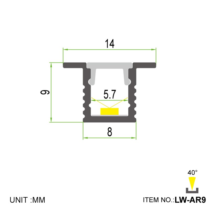 AR9 Recessed slim 14x9mm