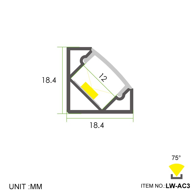 AC3 45° Corner 18.4x18.4mm
