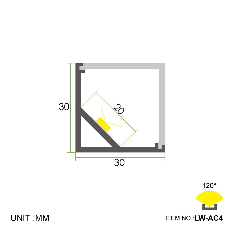 AC4 פינה גדולה יותר ב-45° 30x30 מ
