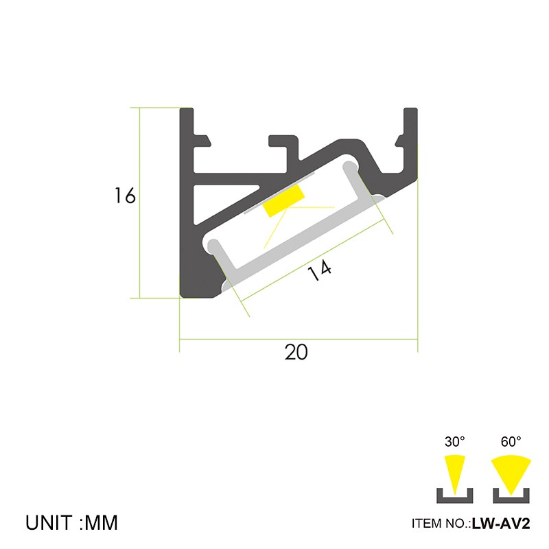 AV2 Corner 30°/60° 20x16mm