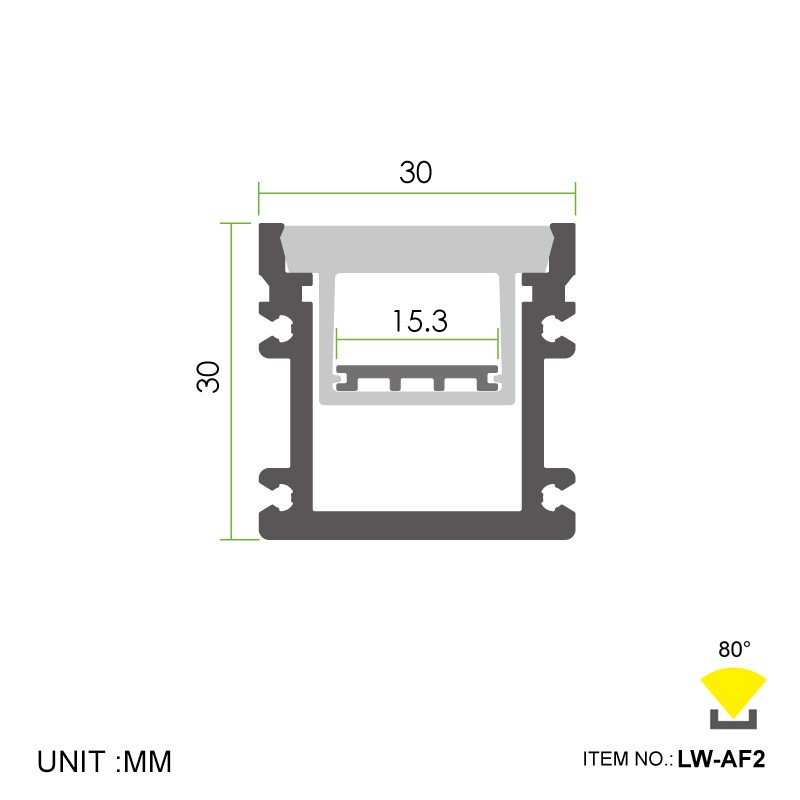 ملف تعريف AF2 IP67 30.5x30 مم