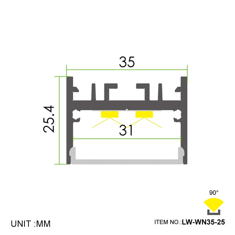 WN35-25 Onderste vierkant 35x25,4 mm