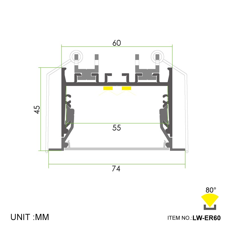 ER60 60mm Inbouw 74x45mm