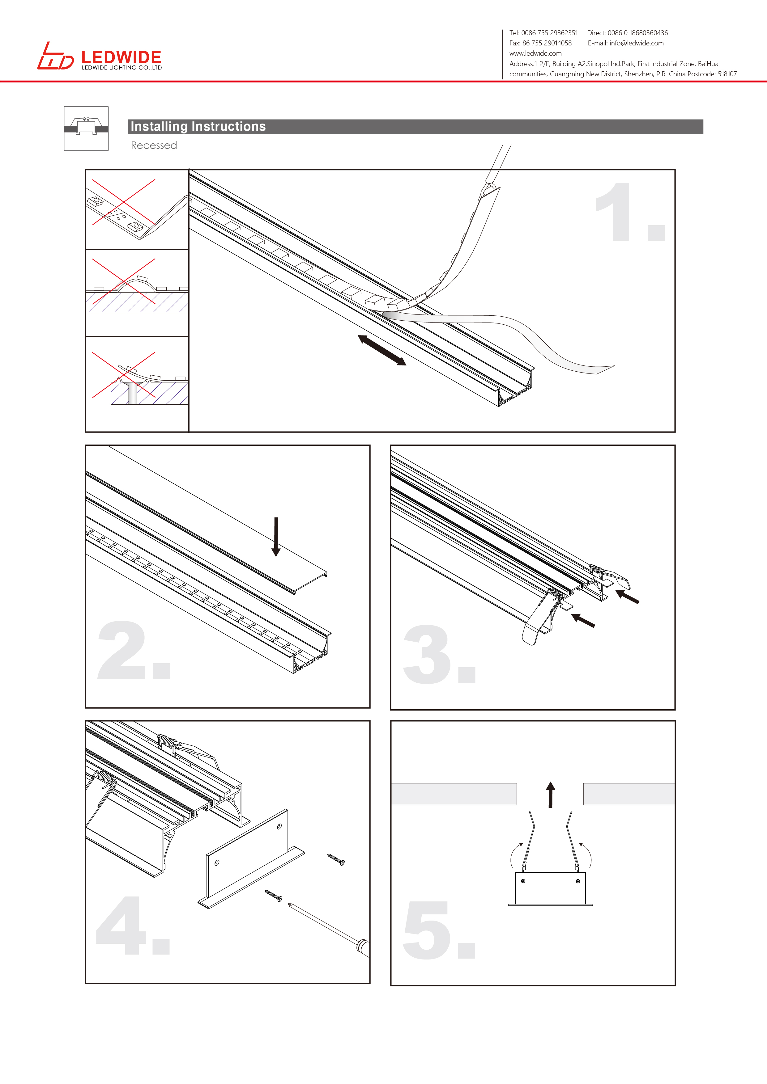 Wide recessed led extrusion profile